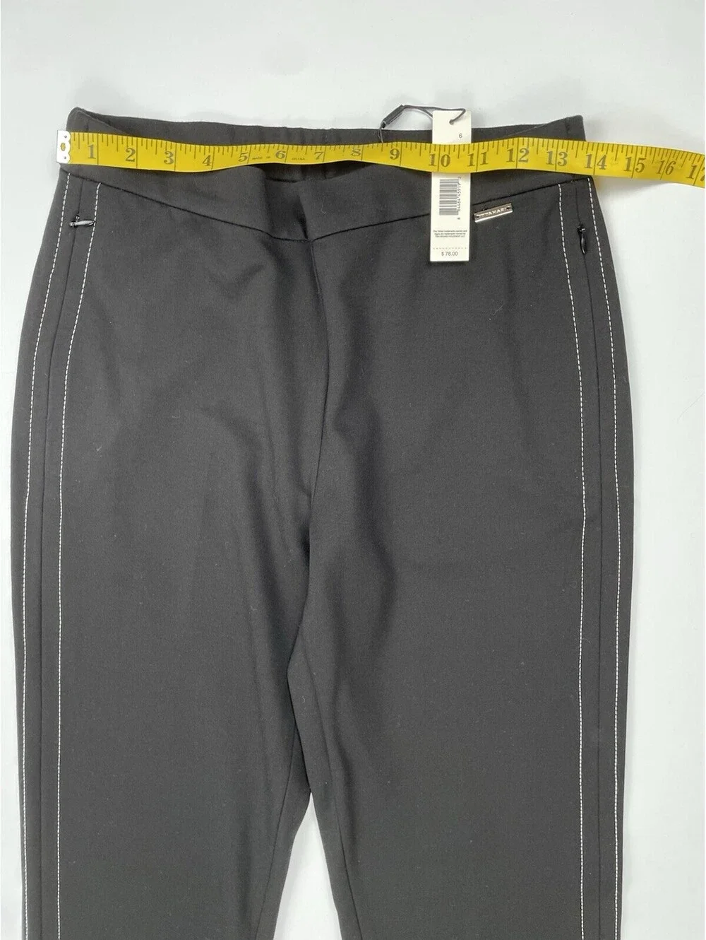 NWT T Tahari Womens Pants Sz [X] Black Contrast Side Piping Zip Pocket Ponte 6